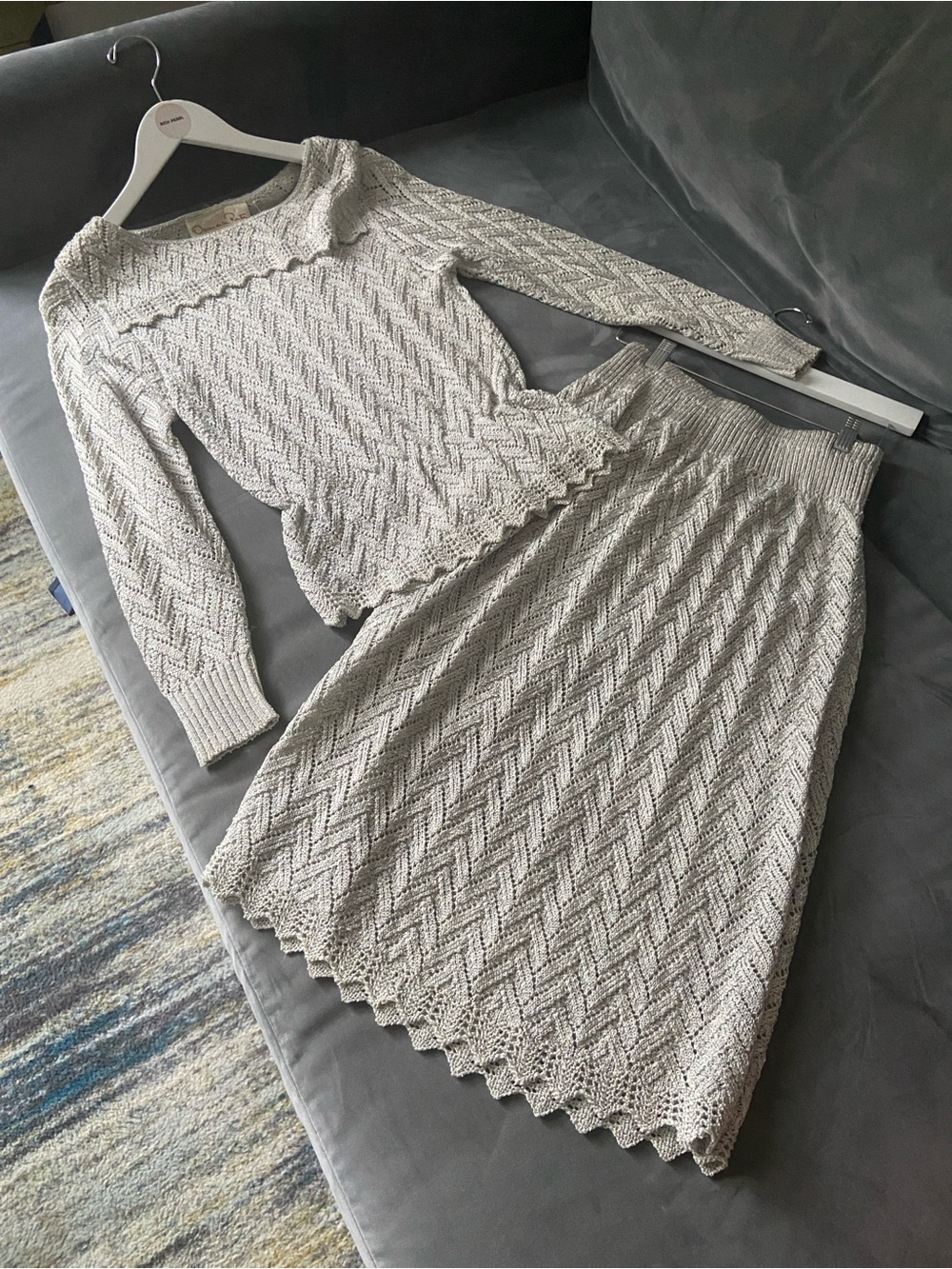 Vintage Oscar De La Renta Knit Chevron Midi skit and top